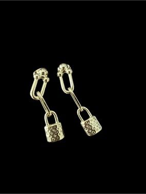 18k Gold Plated Lock Pendant Earrings